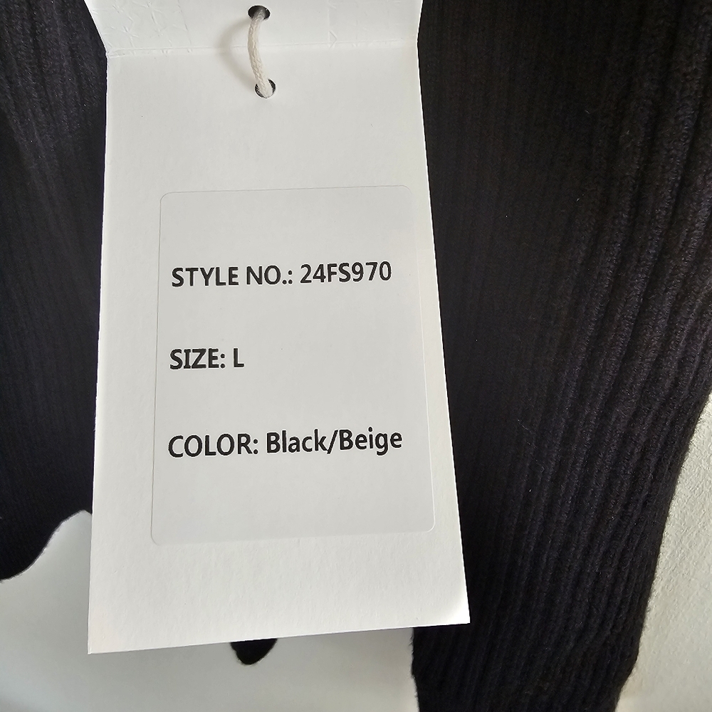NWT Cocobleu Black Ribbed Knit Bow Sweater Cream Cuffs Coquette Large - Picture 10 of 10